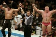 Nakamura and Lesnar during their time in NJPW